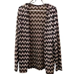 Blu Sage Jacket Sequins Metallic Cardigan Black Silver WM SZ XL Holiday Sparkle